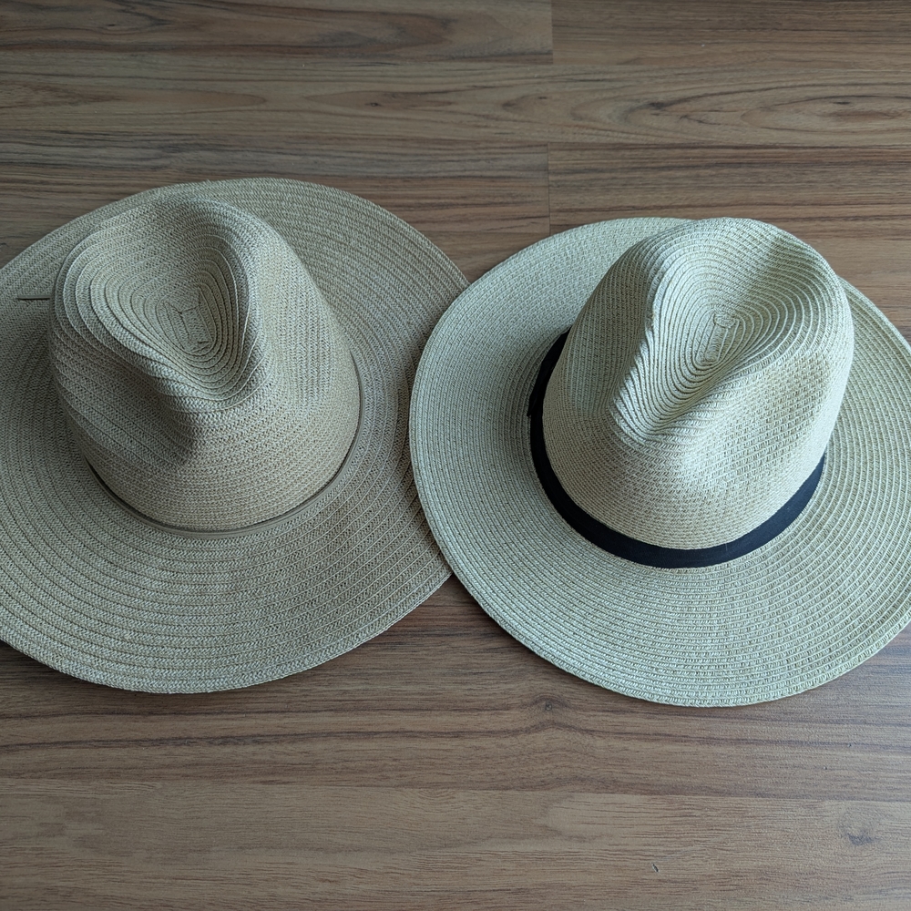 Lot of 2 Straw Fedoras Summer Sun Hat Small Classic Wide-Brimmed Accessory